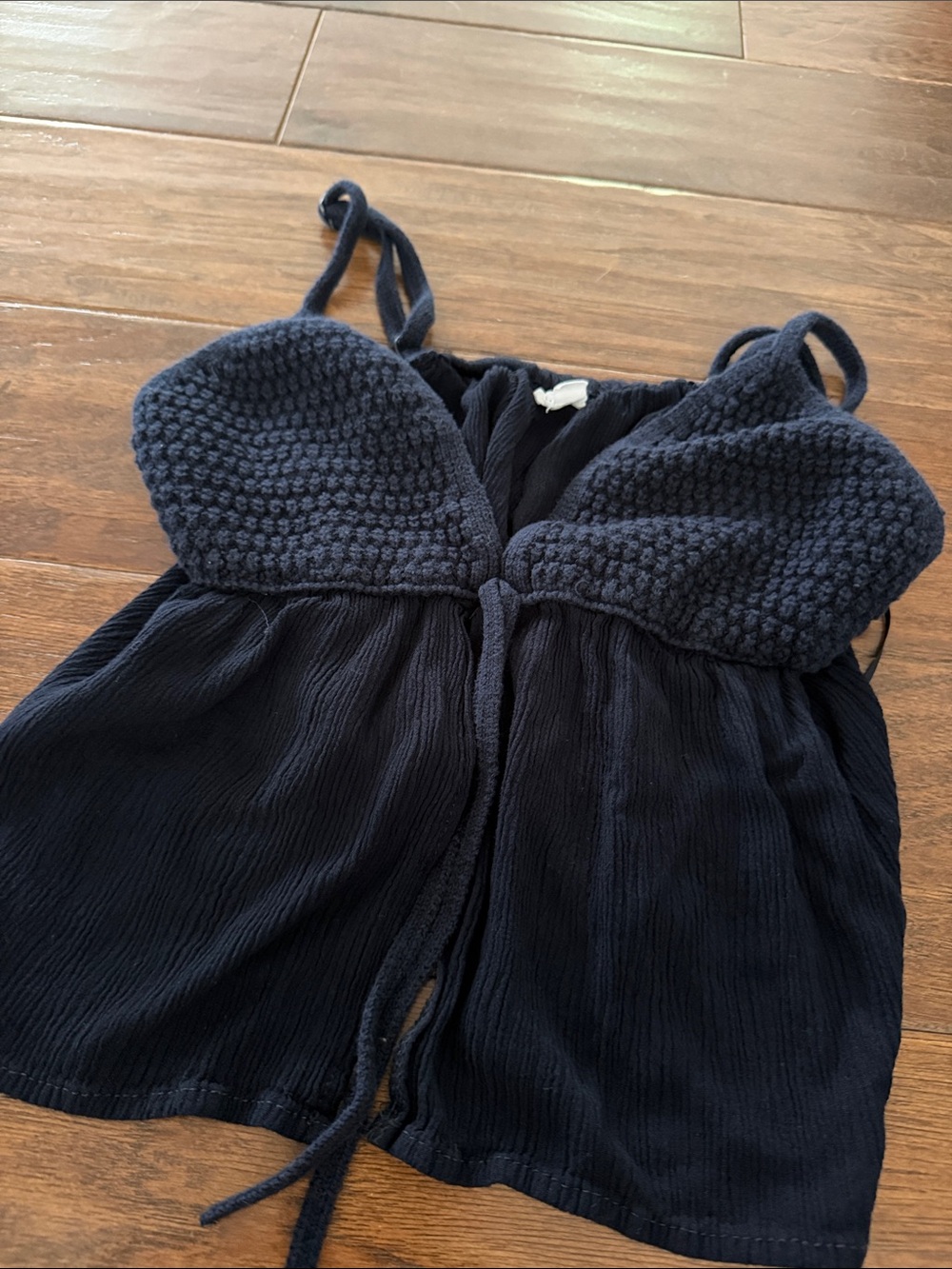 Garage Navy Blue Cropped Tank Top with Knit Bust